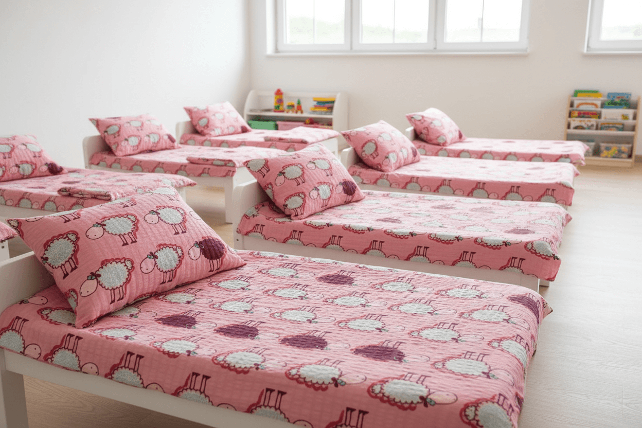 Krepové dětské povlečení do školky „Beránek fialový“